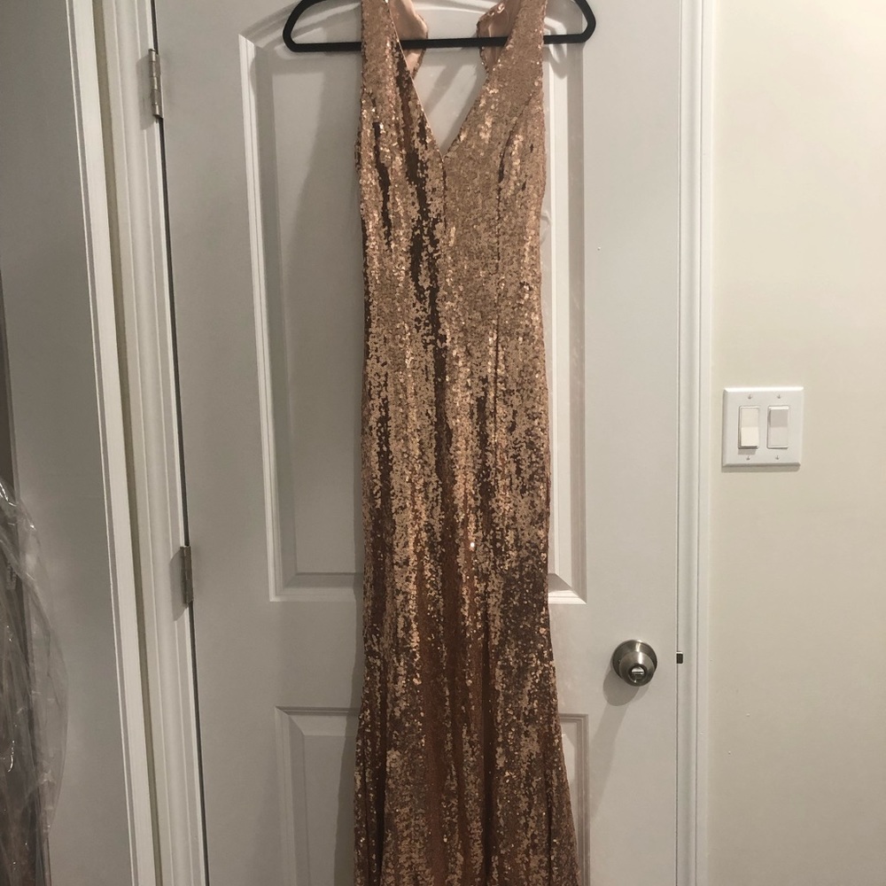 Rose gold sequin key back evening gown
